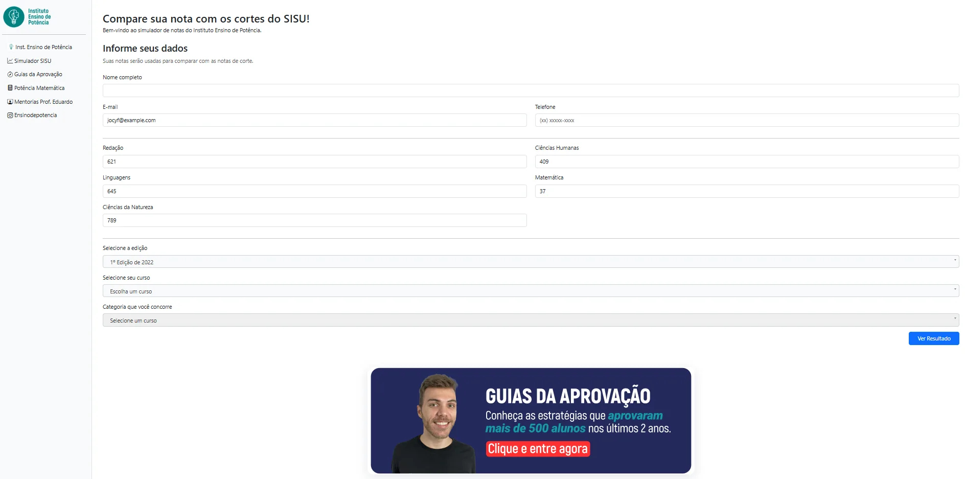 Simulador SISU Instituto Ensino de Potência